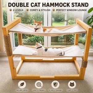 Double Cat Hammock Stand DIY Plans PDF | Wooden Cat Hammock Bed | 2 Tier Cat Lounge Stand | Window Cat Bed Frame Easy Build