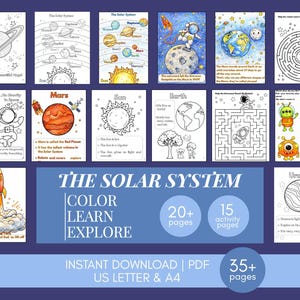 Páginas para colorear imprimibles del sistema solar para niños, mi primer libro de aprendizaje del espacio, astronauta, planetas, estudio, hojas para la escuela en casa, juegos educativos, laberinto