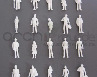 100x Modellfiguren unbemalt Weiß – Maßstab 1:100, Modelleisenbahn Spur TT, Architektur- und Modellbau Figuren Set