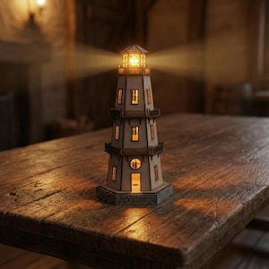 Laserskärna filer Fyr 3D trämodell pussel, LED-dekor