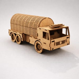 Laserschnittdatei 3D Wassertankwagen Modell | Holzpuzzle LKW Vorlage | Dateien
