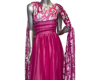 Vintage 1960’S Magenta And Silver Goddess Gown XS-Small