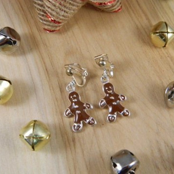 Vintage Gingerbread Man Christmas Earrings, Gingerbread Man Clip On Earrings, Gingerbread Cookie Jewelry, Vintage Holiday Earrings