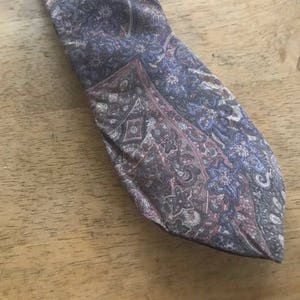 Damon Pastel Paisley Floral Vintage Silk Tie, Italian Silk Tie in Light Blue, Cream, Rose, Lilac Tan Floral Paisley Print, Vintage Tie image 2