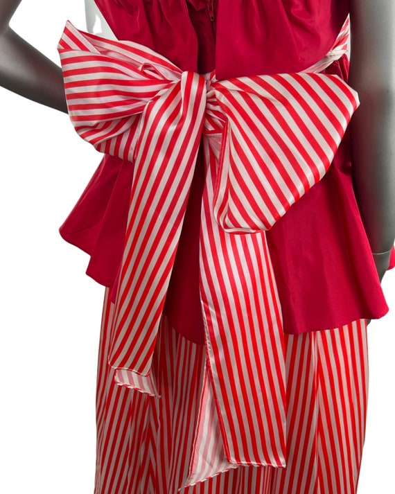 Vintage 1980’S Red And White Candy Striped Dress … - image 2