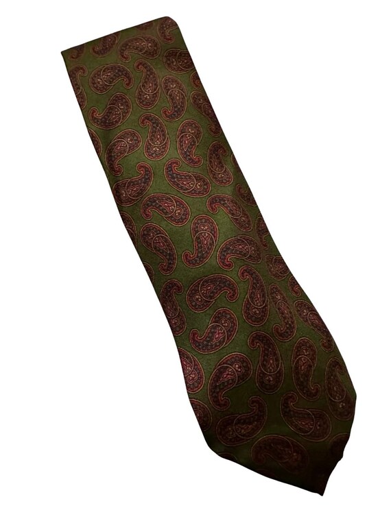 Vintage Green Paisley Silk Necktie