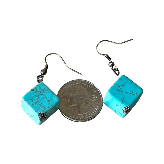 Sterling Silver Blue Turquoise Earrings, Vintage … - image 3