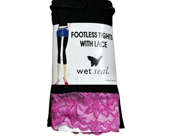 Wet Seal Footless Vintage Tights with Pink Lace Trim One Size