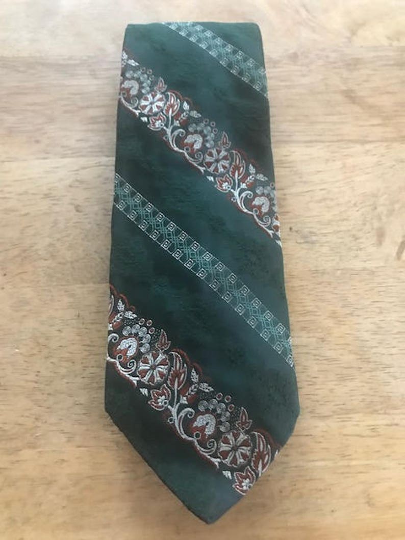 Vintage Tie Dark Green White and Orange Floral Celtic | Etsy