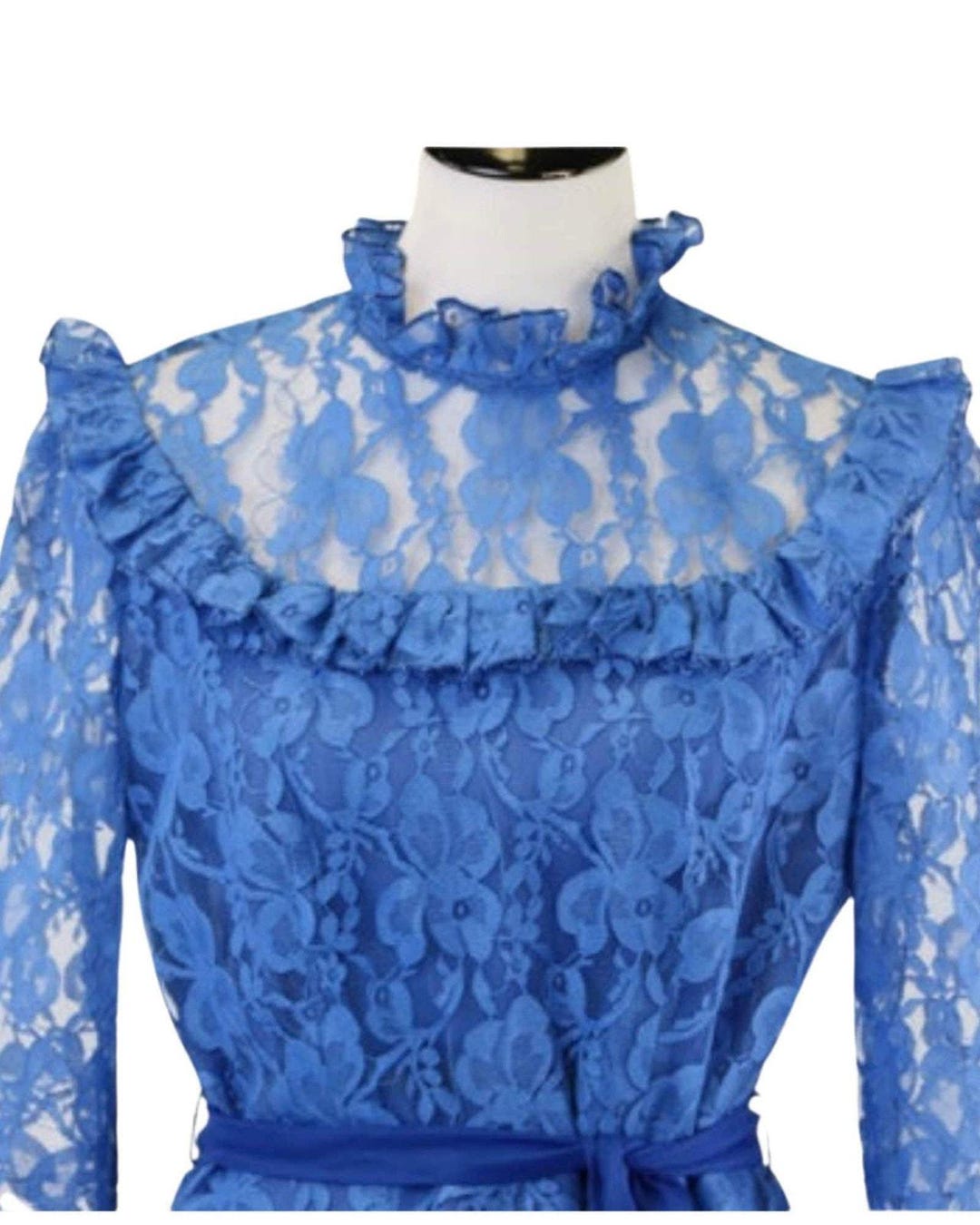 Long Sleeve Lace V Dress - Kobalt