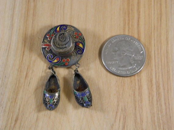 Sterling Silver and Enamel Hat and Shoes Brooch, … - image 4