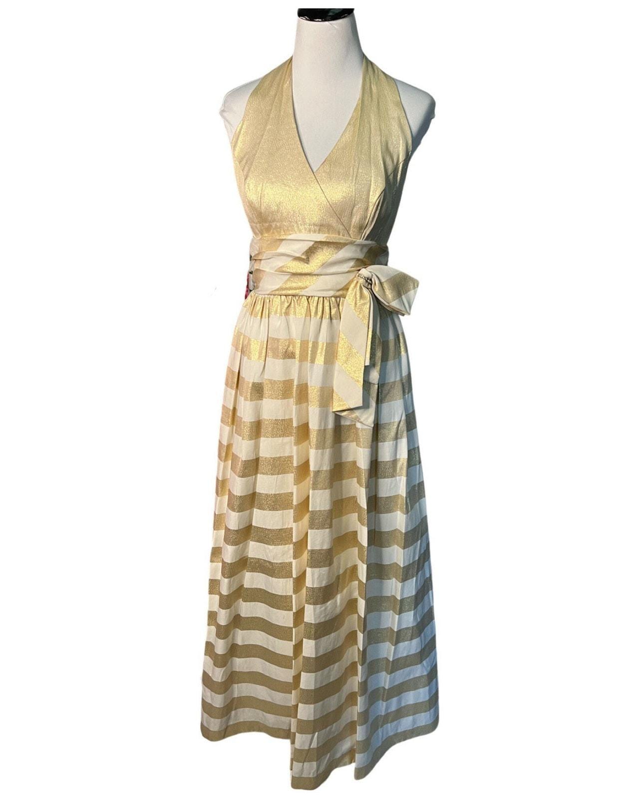 slim fit dress slacks Gold | Luxe Twist Front Halter Neck Lame Dress