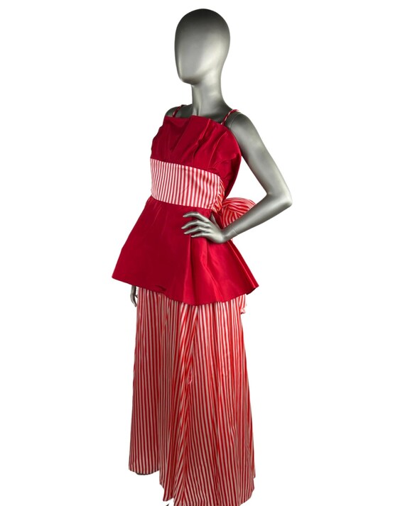 Vintage 1980’S Red And White Candy Striped Dress … - image 6