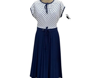 Vintage Blue Polka Dot 60s Large Dress