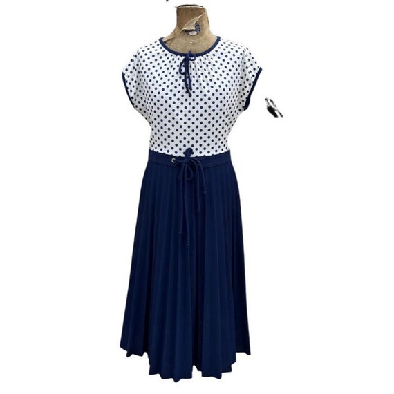 Vintage Blue Polka Dot 60s Large Dress - image 1