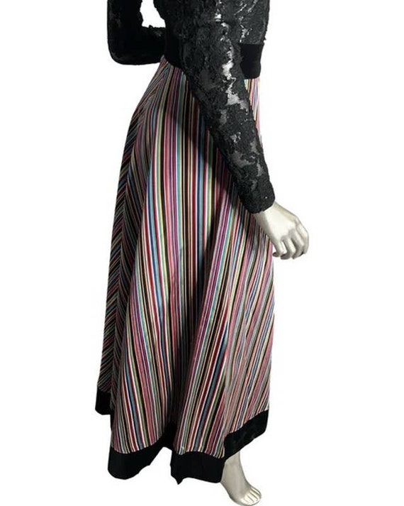 1950s Rainbow Striped and Velvet Skirt Small - image 4