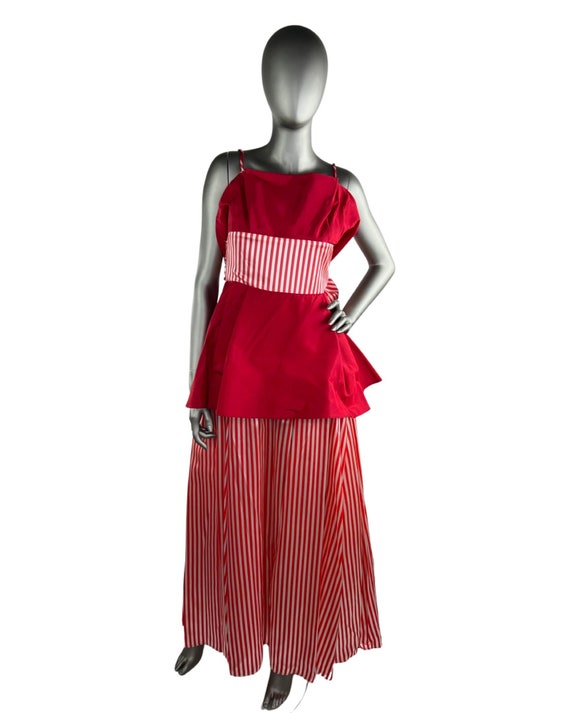 Vintage 1980’S Red And White Candy Striped Dress … - image 1