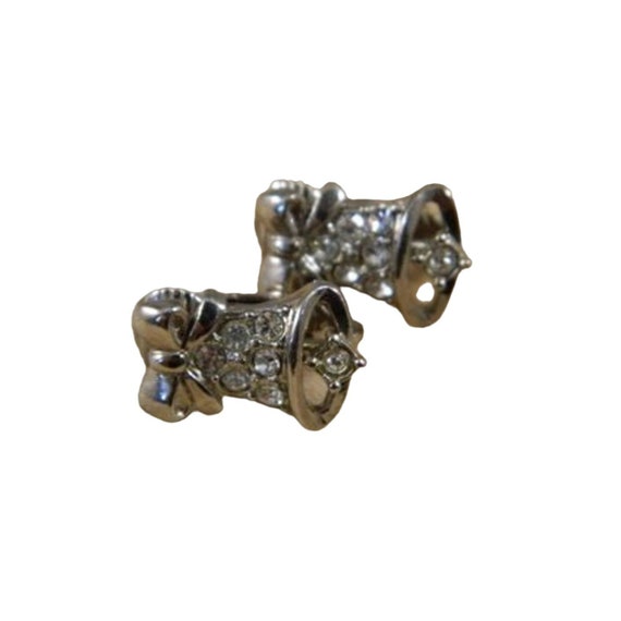 Clear Rhinestone Bell Earrings, Vintage Clear Rhi… - image 1