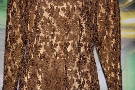 1980s Brown Lace and Mesh Long Sleeve Lace Cockta… - image 3