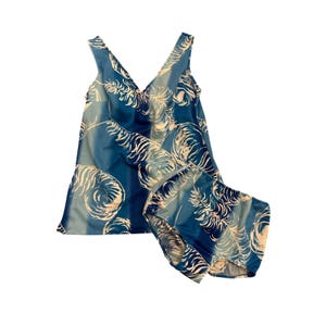 70s Two Piece Blue and White Tankini Swimsuit Medium/Large
