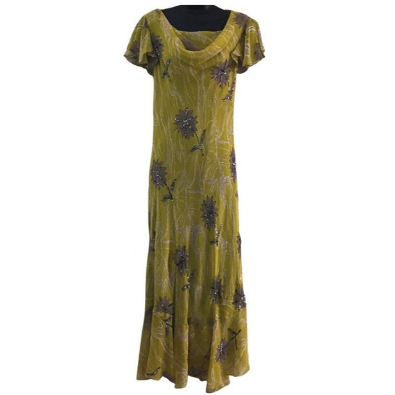 Vintage Jessica Taylor Green Floral Maxi Dress Sm… - image 1