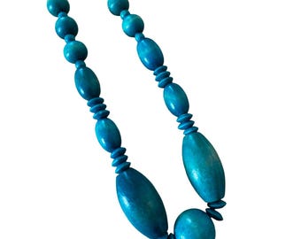 Huge Teal Wooden Bead Necklace No Metal