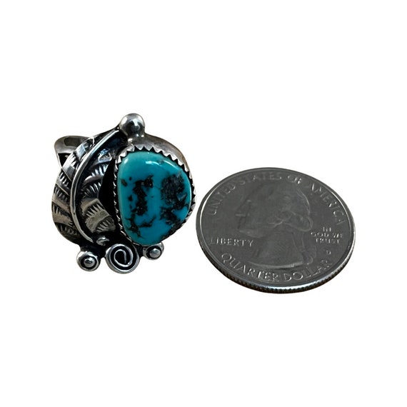 Vintage Turquoise Ring, Blue Turquoise Leaf Ring,… - image 4