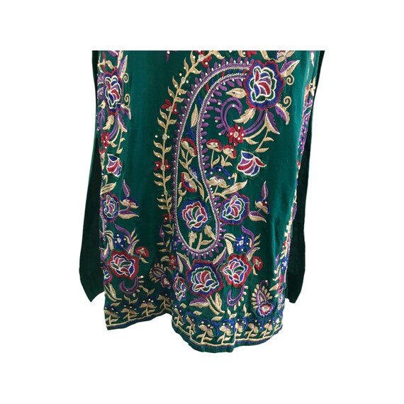 Embroidered Green Dress, Paisley Print Dark Green… - image 6