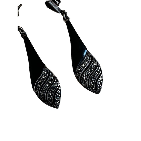 FAS Sterling, Onyx and Marcasite Earrings View 3