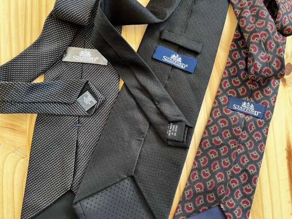Vintage Stafford Silk Neckties Set of 3 Black - image 5