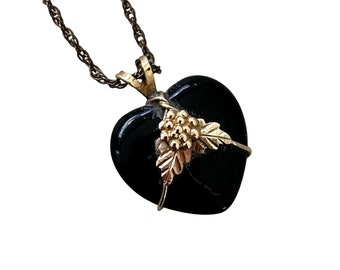 10kt Yellow and Rose Black Hills Gold Onyx Heart Necklace