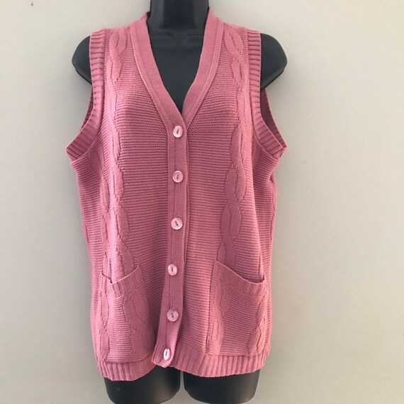 Vintage Pink Knit Large Sweater Vest Plus Size Layering Vest | Etsy