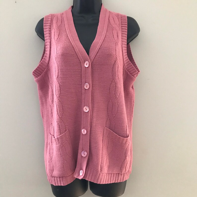 Vintage Pink Knit Large Sweater Vest Plus Size Layering Vest Etsy