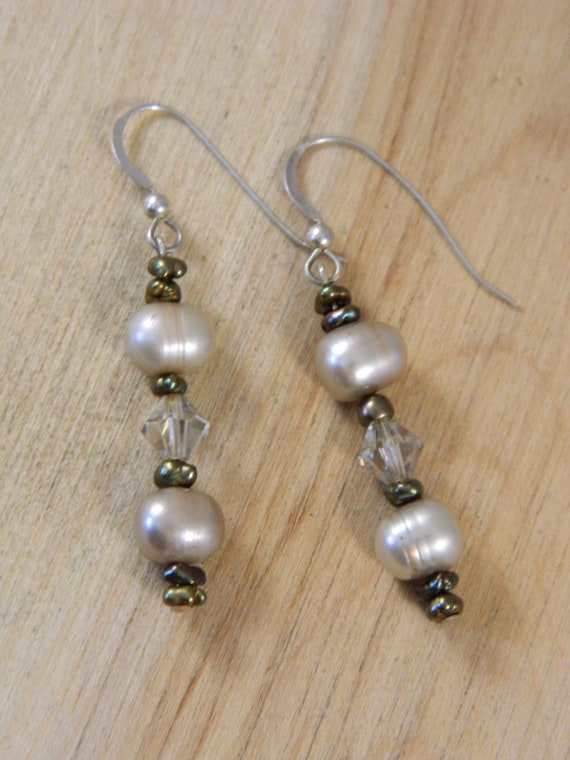 Sterling Silver and Pearl Earrings, Vintage Drop … - image 3