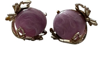 Vintage Purple Gold Clip On Earrings