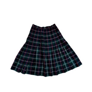 Vintage Blue Green Tartan Plaid Pleated Wool Skirt 26&quot; Waist