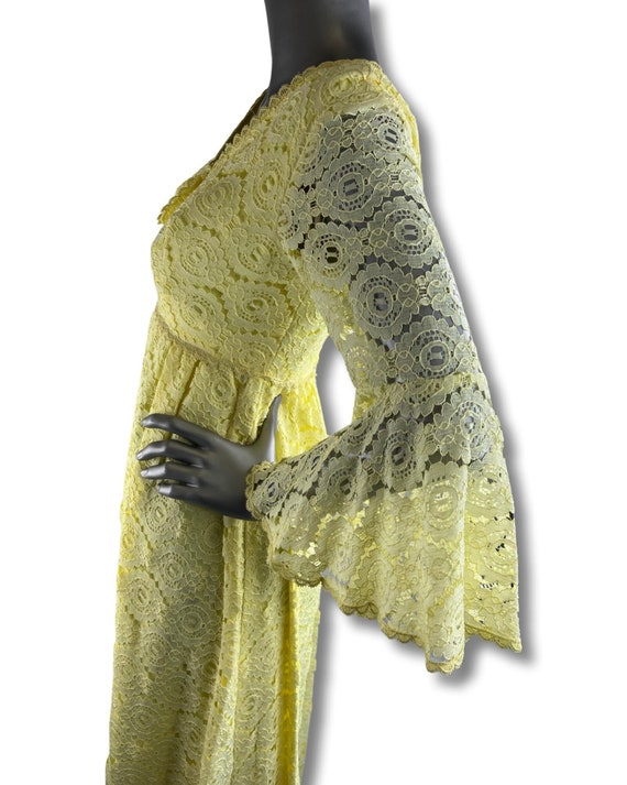 Vintage Yellow Boho Lace Maxi Dress With Bell Sle… - image 6
