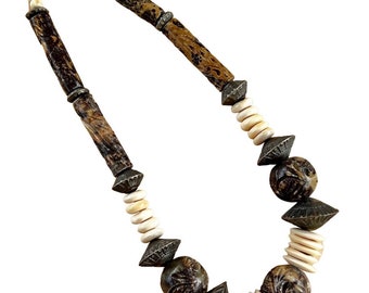 Vintage Heavy Marble Soapstone Gemstone and Bone Necklace