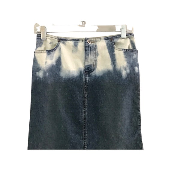 Bleach Dyed Denim Skirt, Vintage Jean Skirt from … - image 2