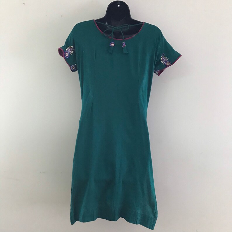 Embroidered Green Dress Paisley Print Dark Green Dress Etsy