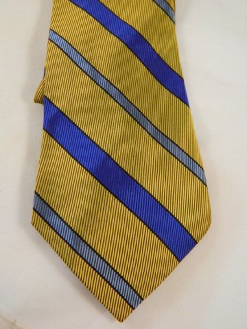 Vintage Olive Green And Navy Blue Striped Tie 1980s Polyester Etsy