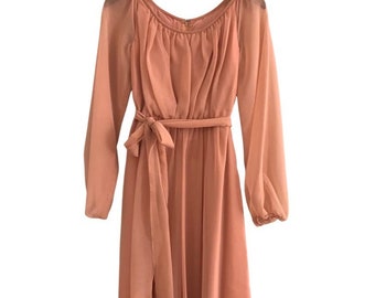 Vintage Peach Long Sleeve Dress Size 6 Small