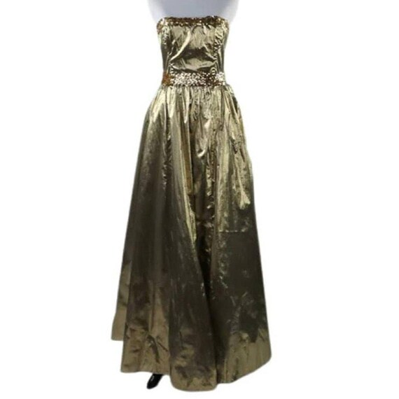 1980s XS Metallic Gold Strapless Gunne Sax Dress With Gold Sequin Belt - Etsy 1980s XS Metallic Gold Strapless Gunne Sax Dress With Gold Sequin Belt - Etsy