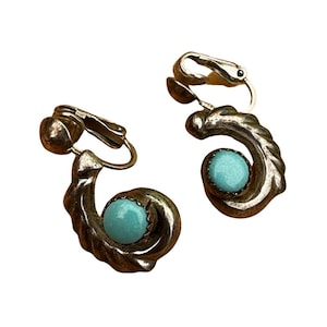 Sterling Silver Turquoise Gemstone Clip On Earrings