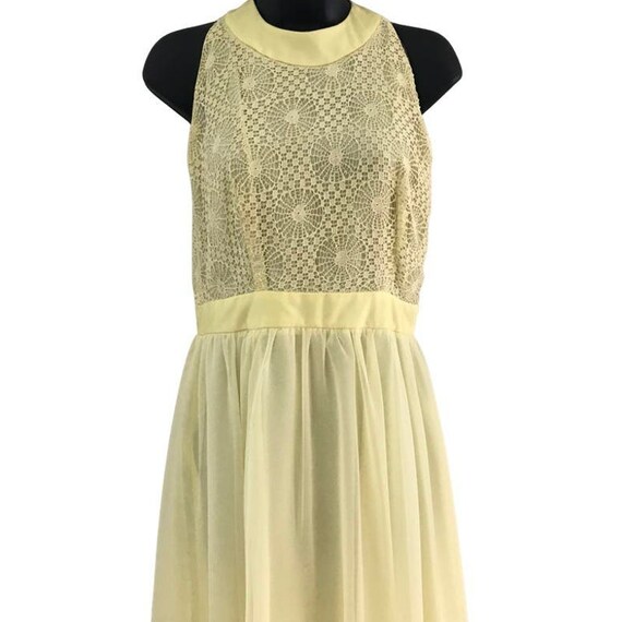 Vintage Two Piece Yellow Lace Maxi Halter Dress a… - image 5