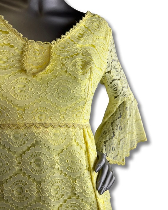 Vintage Yellow Boho Lace Maxi Dress With Bell Sle… - image 2