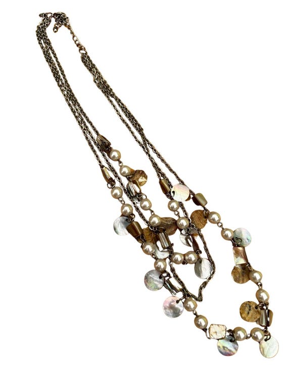 Three Strand Shell Beaded Necklace - image 2