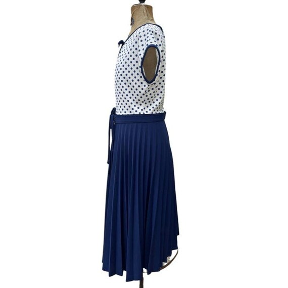 Vintage Blue Polka Dot 60s Large Dress - image 4