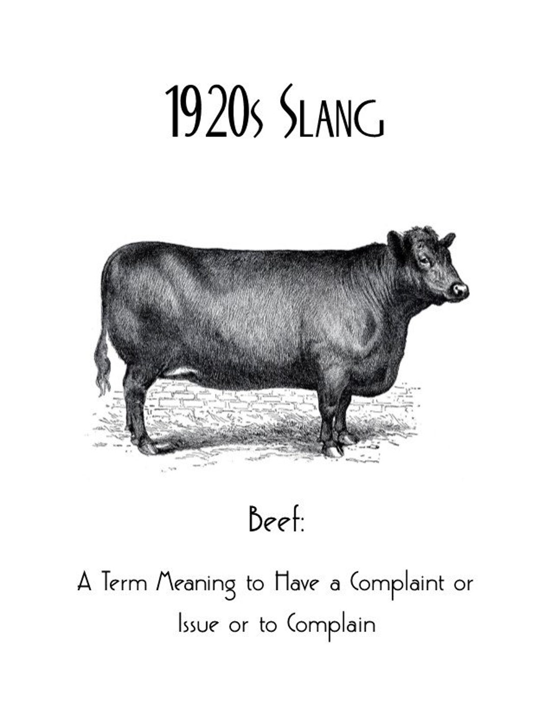 1920s Art Deco Slang Poster, Beef Poster, Vintage Cow Poster, Art Deco
