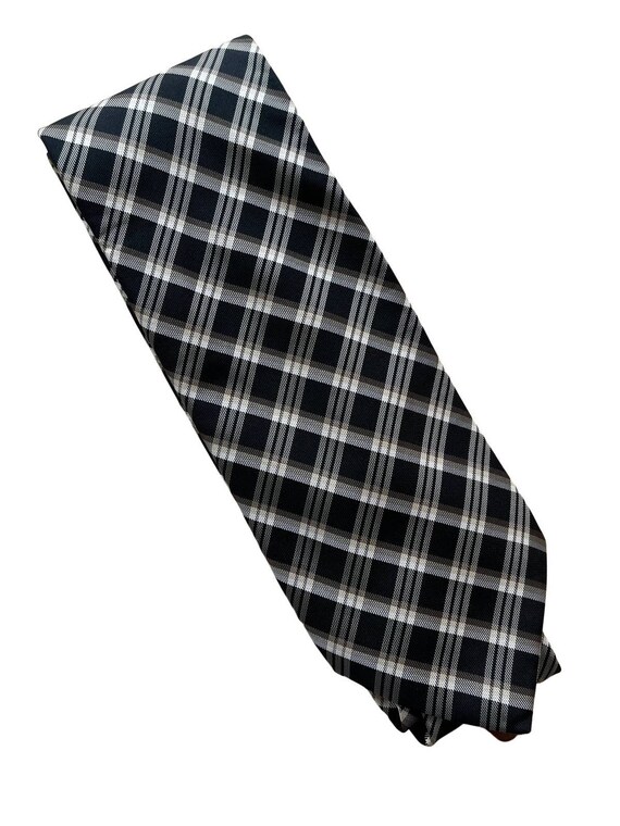 Vintage Black White Checked Chaps 90s Silk Necktie